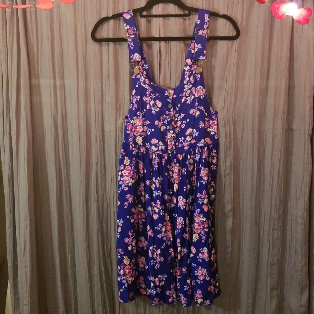 Flower print overall dress